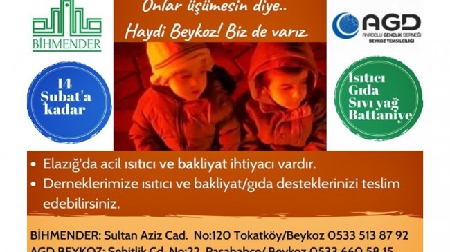 AGD Beykoz ve Bihmender Dernekleri Yardım Kampanyası Başlattı